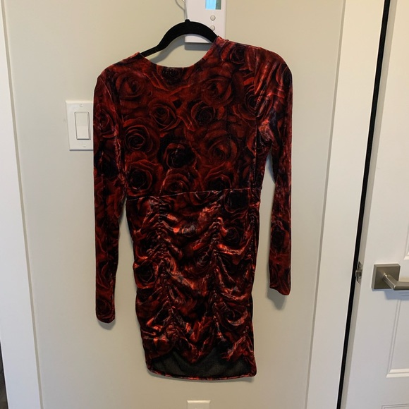 Velvet Ruched Rose 🌹 Print Mini Dress size M - Picture 5 of 7